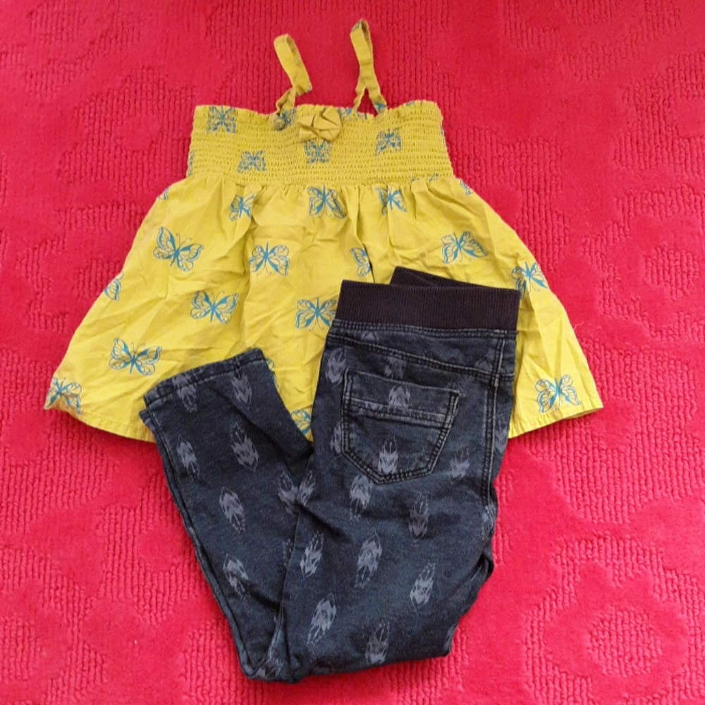 Girls 4T Bundle - Jeans/Baby Doll Top, Green BUTTERFLY Southwestern Jegging